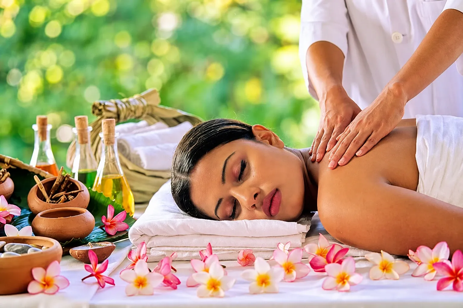 therapist’s hands during a slow back massage